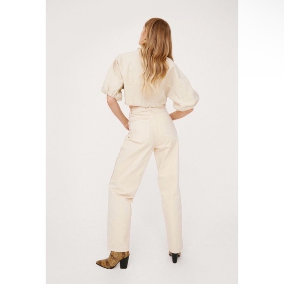 Nasty Gal Ecru Seam Split Hem Straight Leg High Waisted Jeans Size 4 - Picture 4 of 8